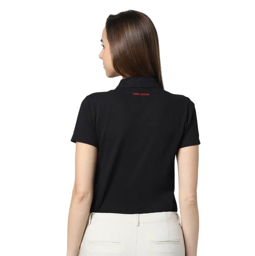 VeroModa Plain Polo Women's T-Shirt- Black